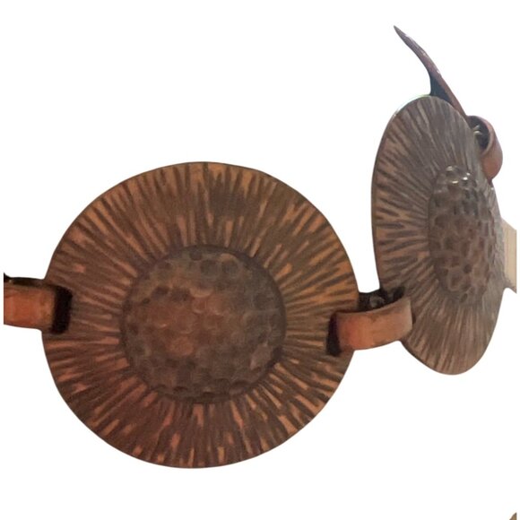 Vintage Copper Sunburst Sunflower Design Bracelet Articulated Hook Clasp 6.75" - Picture 2 of 5